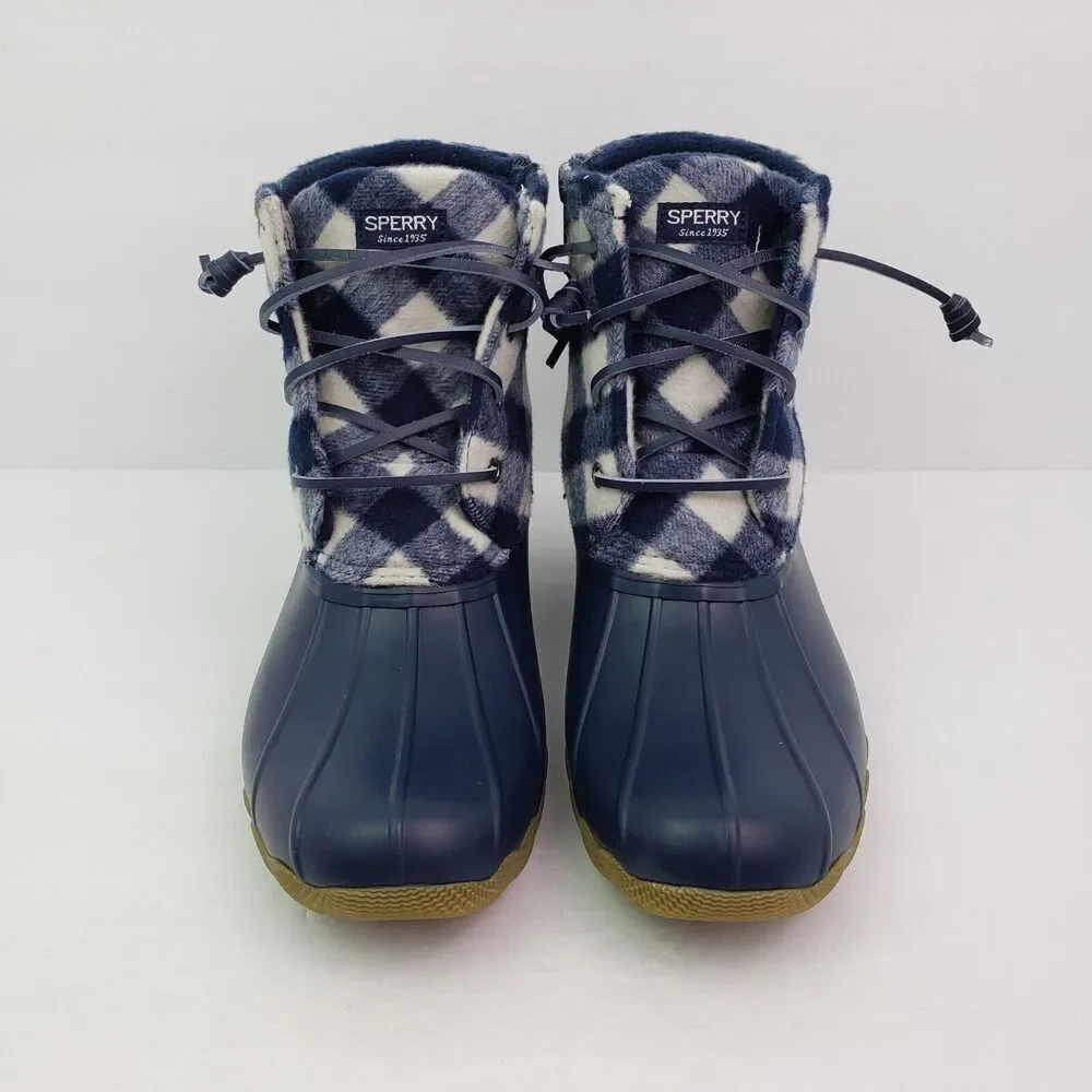 Sperry Top Sider Saltwater Youth Sz 6Y Blue Plaid Wool Waterproof Duck Boots